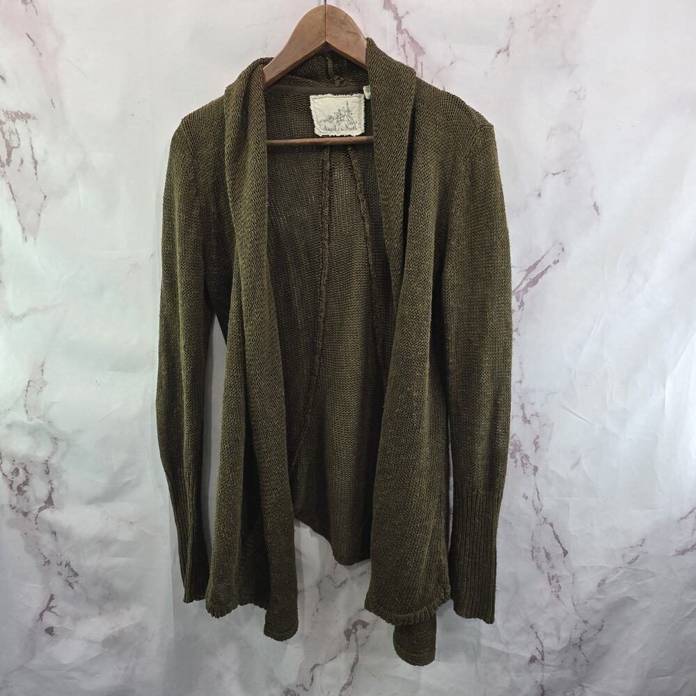 Anthropologie Sweater Womens Small Brown Cardigan Open Linen Angel Of North